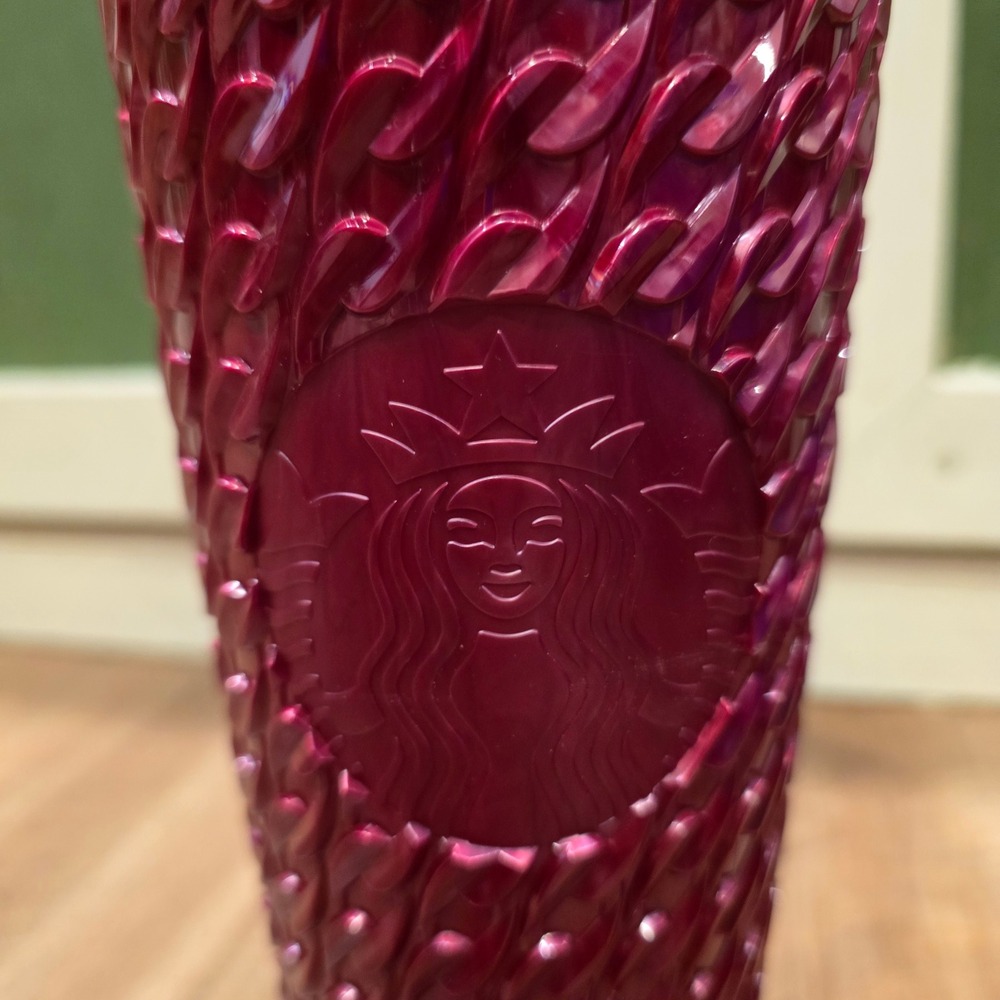 Starbucks Tumbler Red Iridescent Gem Studded Venti 24oz Cold Cup With Straw - Picture 2 of 6